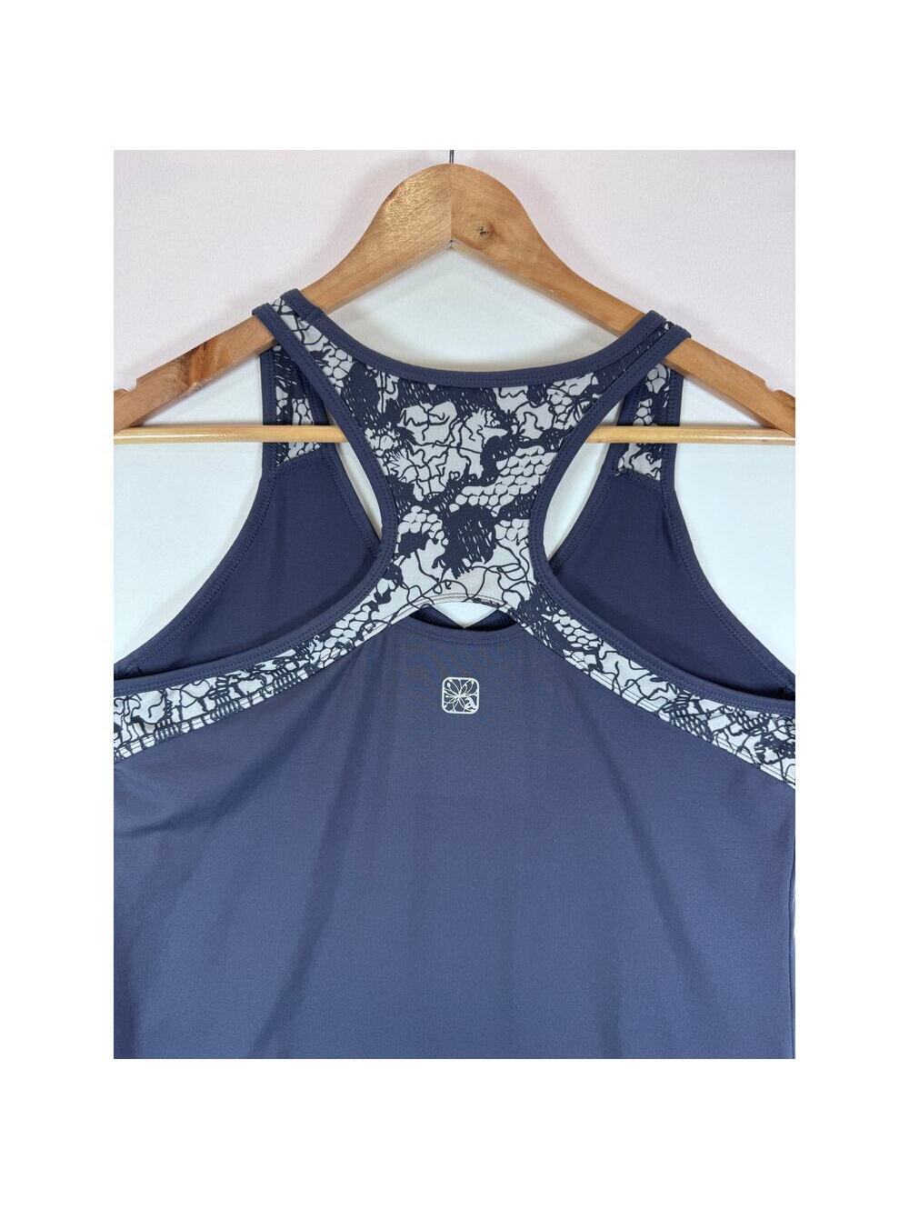 Yoga Racerback Tank Top Floral Lace Back Workout Athleisure Navy Womens M Apana - Picture 7 of 9
